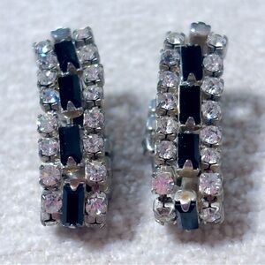 Vintage 1950s Smoky Grey Baguette Hoops MCM Old Hollywood Cocktail Earrings